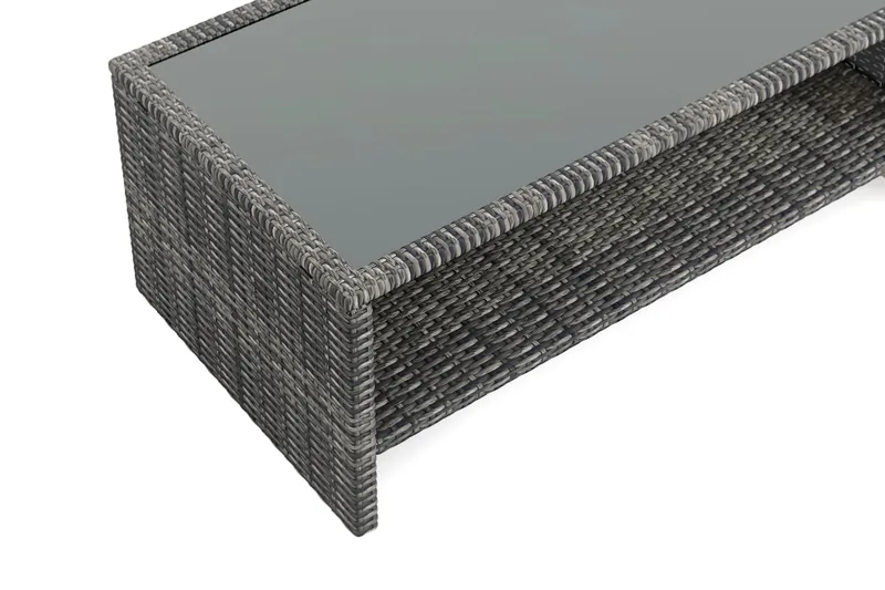Wisconsin Soffbord utomhus i konstrotting med glasskiva och hylla för förvaring 58x110x43 cm - Grå - Products - Utemöbler & utemiljö - Utebord & trädgårdsbord - Loungebord & soffbord utomhus