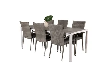 Break Matgrupp Utomhus 205 cm + 6 st Anna Karmstolar Utomhus - Grå /Vit - Products - Utemöbler & utemiljö - Utegrupp - Matgrupp utomhus