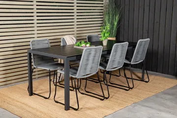 Break Matgrupp Utomhus 205cm + 6 Lindos Matstolar Utomhus Svart/Grå - Venture Home - Products - Utemöbler & utemiljö - Utegrupp - Matgrupp utomhus