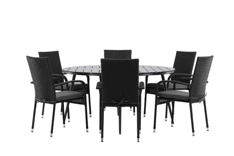 Break Matgrupp Utomhus Rund 150 cm + 6 Anna Matstol - Svart - Products - Utemöbler & utemiljö - Utegrupp - Matgrupp utomhus
