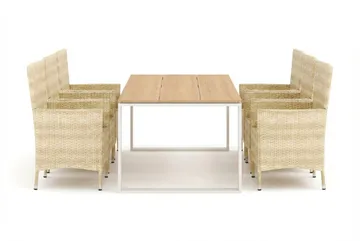Devon utomhus matgrupp 210x100 cm med 6 Thor fåtöljer - Beige/Teak - Products - Utemöbler & utemiljö - Utegrupp - Matgrupp utomhus