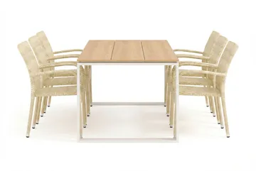 Devon utomhus matgrupp 210x100 cm med 6 Thor Light utefåtöljer - Beige/Teak - Products - Utemöbler & utemiljö - Utegrupp - Matgrupp utomhus