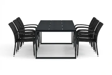 Devon utomhus matgrupp 210x100 cm med 6 Thor Light utefåtöljer - Svart - Products - Utemöbler & utemiljö - Utegrupp - Matgrupp utomhus