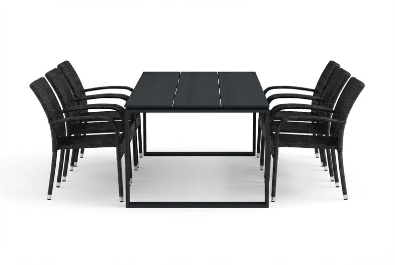 Devon utomhus matgrupp 210x100 cm med 6 Thor Light utefåtöljer - Svart - Products - Utemöbler & utemiljö - Utegrupp - Matgrupp utomhus