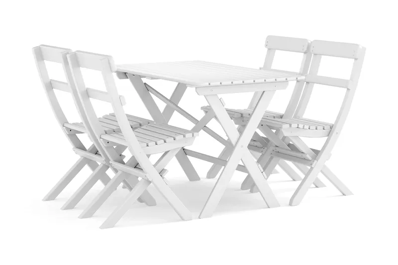 Landet Utomhus matgrupp 118x70x74 cm med 4 klappstolar, Vit