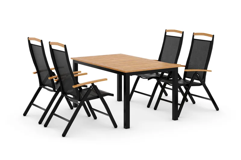 Las Vegas Matgrupp Utomhus 152-210 + 4 Positionsstol Lyx - Svart/Teak - Products - Utemöbler & utemiljö - Utegrupp - Matgrupp utomhus