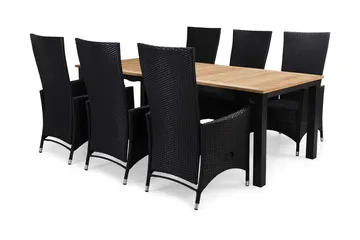 Las Vegas Matgrupp Utomhus 220-280 + 6 Jenny Ställbar Fåtölj - Inkl Dyna Svart/Teak/Svart - Products - Utemöbler & utemiljö - Utegrupp - Matgrupp utomhus
