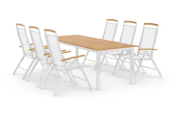Las Vegas Matgrupp Utomhus 220-280 + 6 Positionsstol Lyx - Teak/Vit - Products - Utemöbler & utemiljö - Utegrupp - Matgrupp utomhus