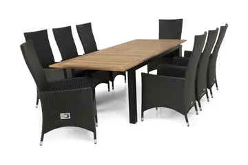 Las Vegas Matgrupp Utomhus 220-280 + 8 Jenny Ställbar Fåtölj - Teak/Svart - Products - Utemöbler & utemiljö - Utegrupp - Matgrupp utomhus