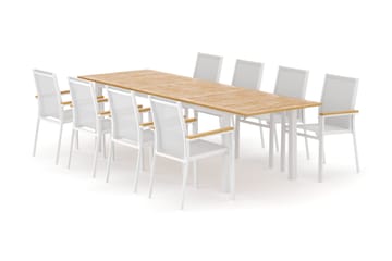 Las Vegas utomhus matgrupp förlängningsbart 220x280x100 cm med 8 Las Vegas stapelstolar - Vit - Products - Utemöbler & utemiljö - Utegrupp - Matgrupp utomhus