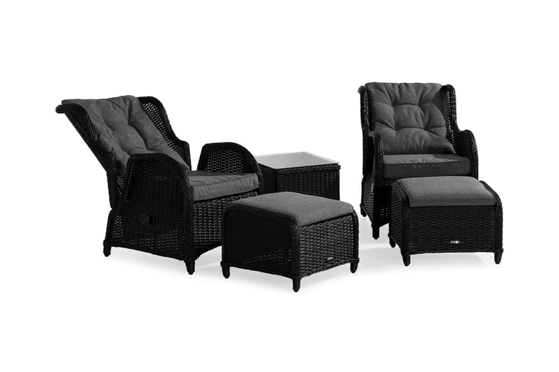 Marcus Caféset med 2 Reclinerfåtöljer Utomhus m Dyna - Svart - Products - Utemöbler & utemiljö - Utegrupp - Cafegrupp & cafeset
