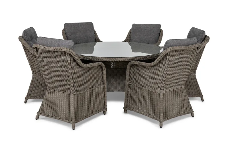 Marcus Matgrupp 140 Rund + 6 Fåtöljer m Dyna, Grå