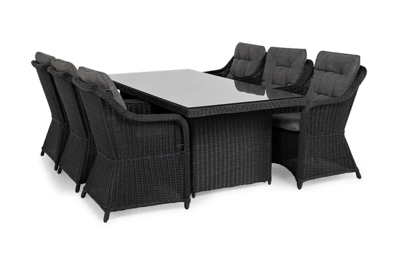 Marcus Matgrupp 200 + 6 Fåtöljer m Dyna - Svart - Products - Utemöbler & utemiljö - Utegrupp - Matgrupp utomhus