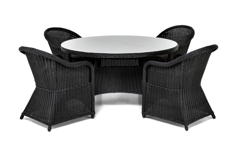 Marcus Matgrupp Utomhus 140 Rund + 4 Light Fåtöljer m Dyna - Svart - Products - Utemöbler & utemiljö - Utegrupp - Matgrupp utomhus