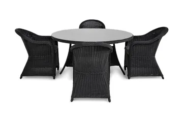 Marcus Matgrupp Utomhus 140 Rund + 4 Light Fåtöljer m Dyna - Svart - Products - Utemöbler & utemiljö - Utegrupp - Matgrupp utomhus