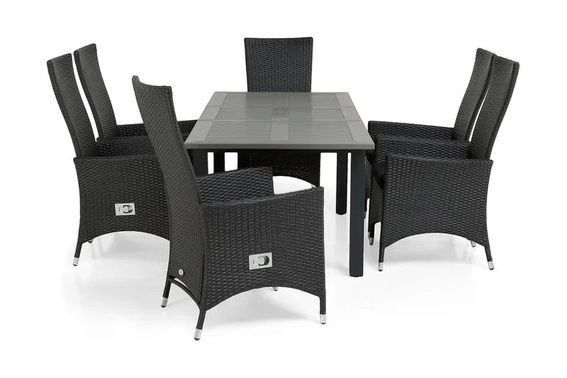 Monaco Matgrupp Utomhus 152-210 + 6 Jenny Ställbar Fåtölj, Svart