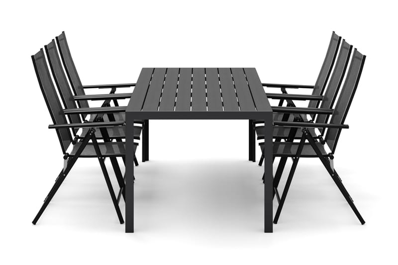 Siri Matbord 205 cm med 6 Sanna Matstolar - Svart - Products - Utemöbler & utemiljö - Utegrupp - Matgrupp utomhus