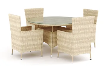 Thor utomhus rund matgrupp 140 cm med 4 Thor utefåtöljer - Beige - Products - Utemöbler & utemiljö - Utegrupp - Matgrupp utomhus