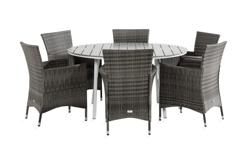 Tunis Matgrupp Utomhus 140 Rund + 6 Thor Fåtölj, Vit/Grå