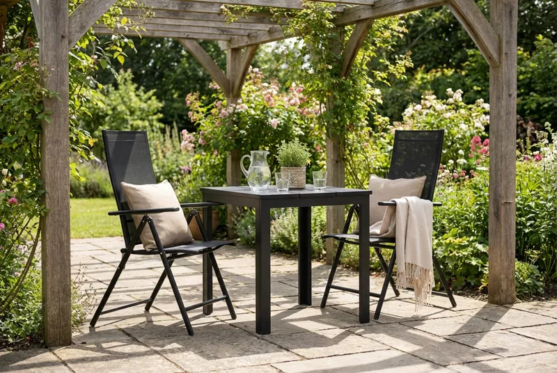 Tunis utomhus caféset 70x70 cm med 2 Sanna positionsstolar - Svart/Svart - Products - Utemöbler & utemiljö - Utegrupp - Cafegrupp & cafeset