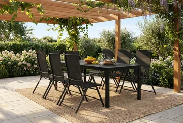 Tunis utomhus matgrupp 205x90 cm med 6 positionsstolar - Svart/Svart - Products - Utemöbler & utemiljö - Utegrupp - Matgrupp utomhus