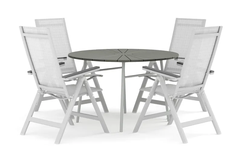 Tunis utomhus rund matgrupp 120 cm med 4 Monaco Light positionsstolar - Vit/Grå - Products - Utemöbler & utemiljö - Utegrupp - Matgrupp utomhus