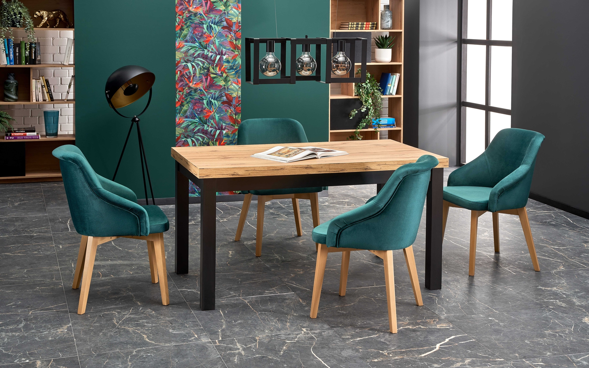 Callahan ausziehbarer Esstisch 80x140-220 cm - Schwarz / Buchenholz