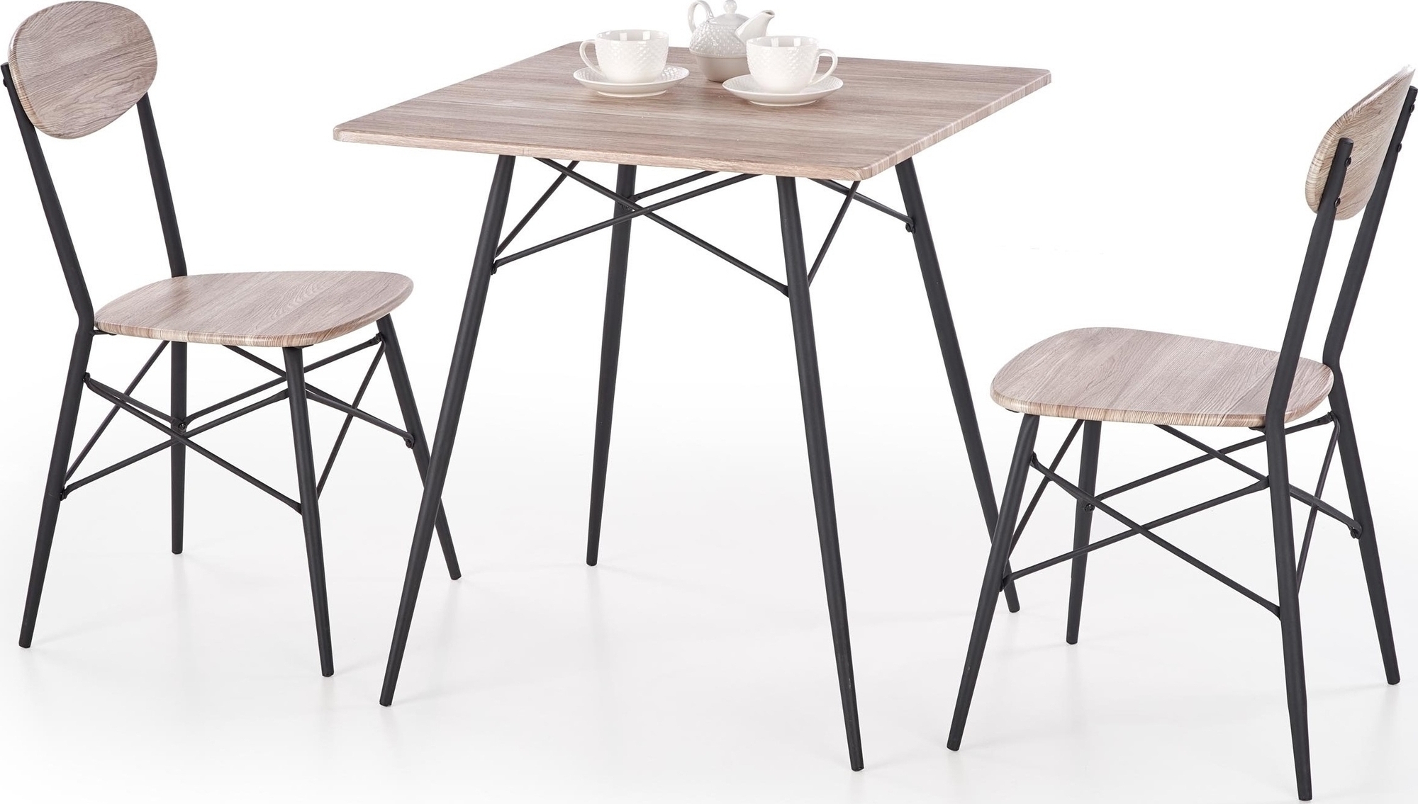 Arne Couchtisch mit 2 St�hlen - Schwarz/Sandremo Eiche