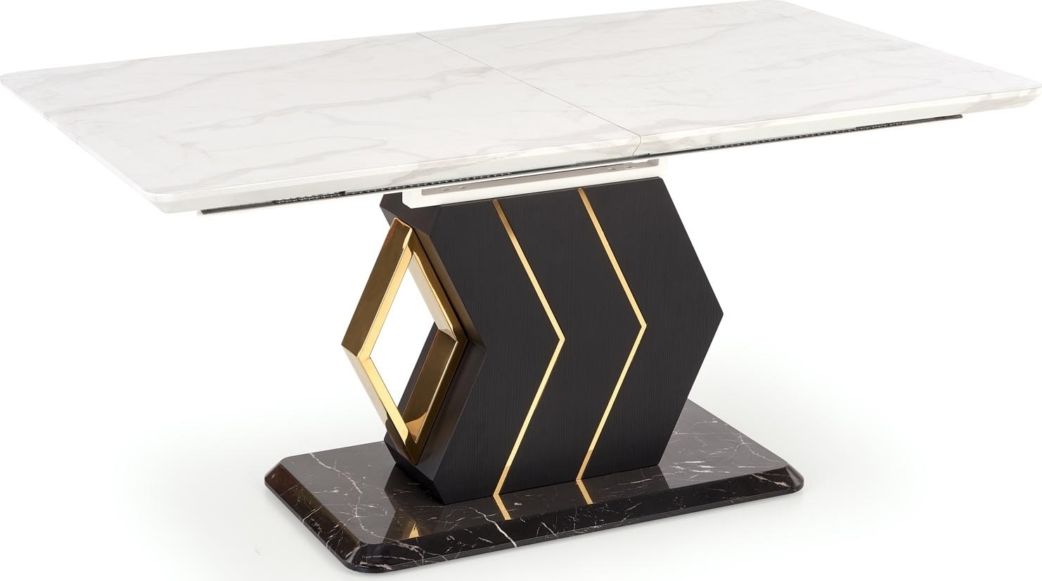 Vincenzo Esstisch 160-200 x 90 cm - Wei�er Marmor/Schwarz/Gold