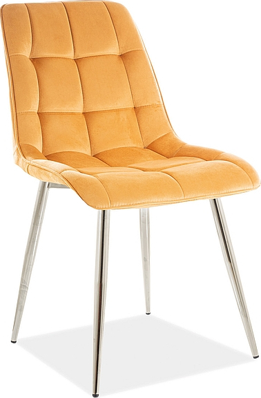Schicker Esszimmerstuhl - Orangefarbener Samt/Chrom