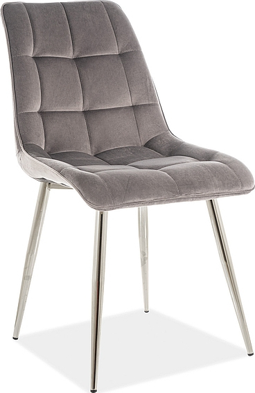 Schicker Esszimmerstuhl - Grauer Samt/Chrom
