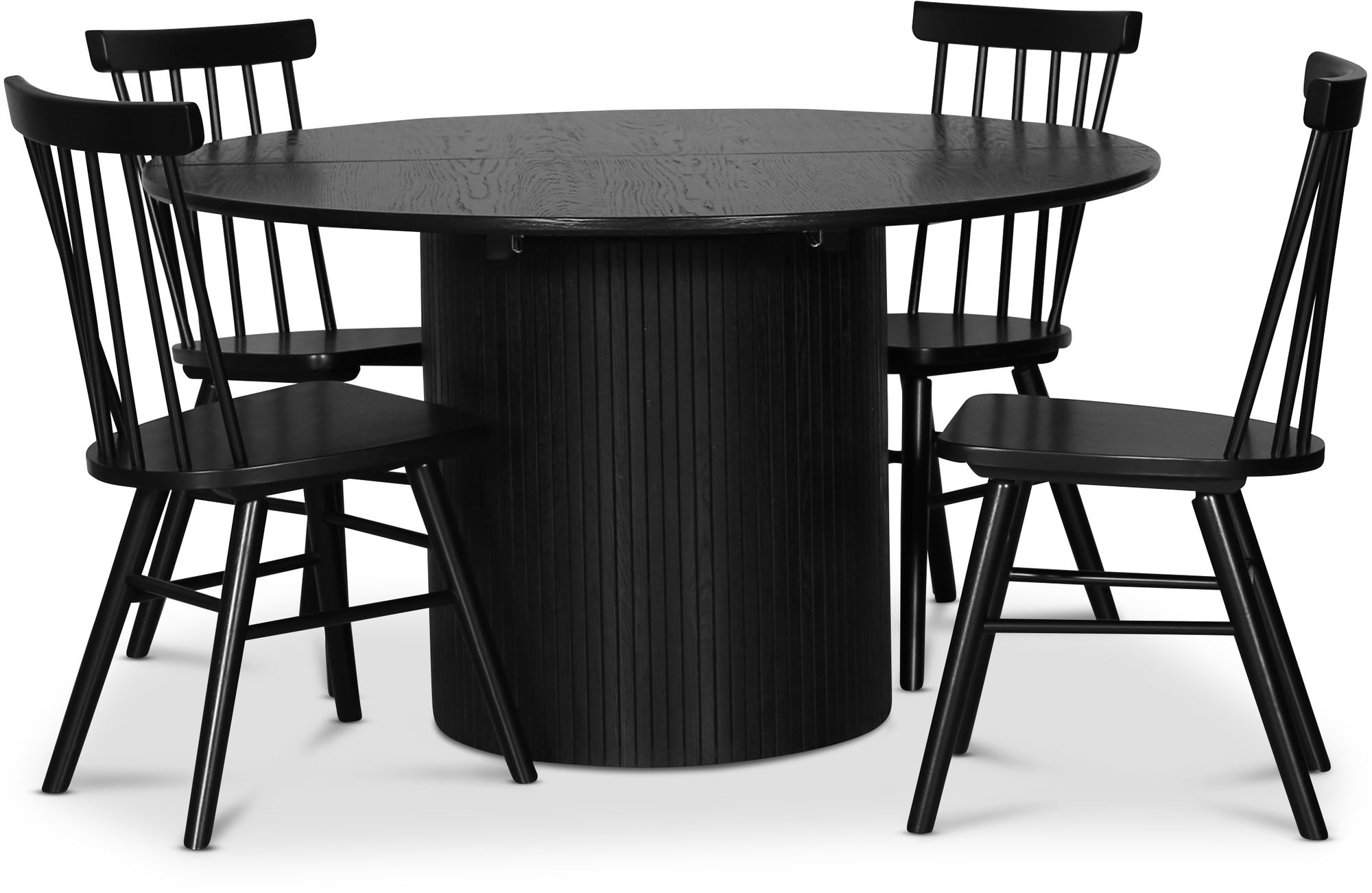 Nova Essgruppe, ausziehbarer Esstisch �130-170 cm inkl. 4 Orust Freischwinger schwarz - Eiche schwarz gebeizt