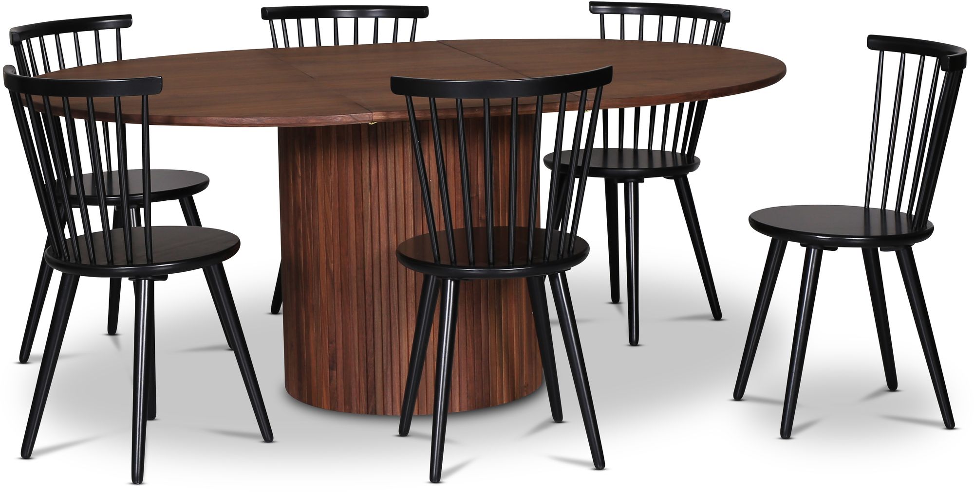 Nova Essgruppe, ausziehbarer Esstisch �130-170 cm inkl. 6 schwarzen Freischwingern Castor - Nussbaum