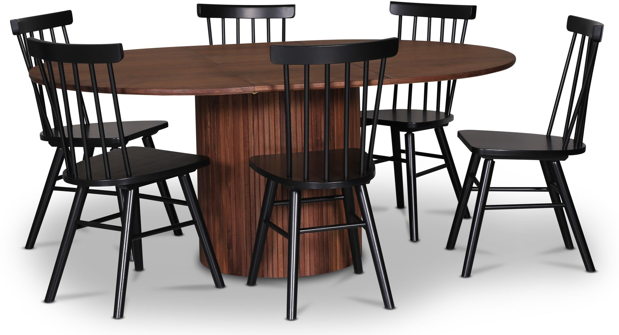 Nova Essgruppe, ausziehbarer Esstisch �130-170 cm inkl. 6 Orust Freischwinger schwarz - Nussbaum