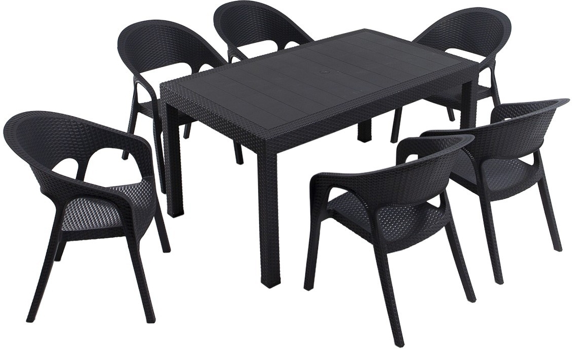 Meco Outdoor-Essgruppe mit 6 Sesseln - Anthrazit