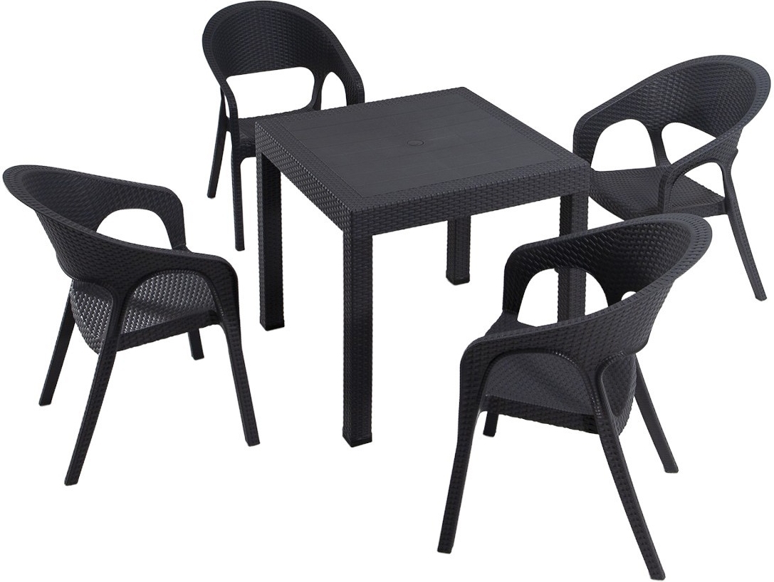 Meco Outdoor-Essgruppe mit 4 Sesseln - Anthrazit