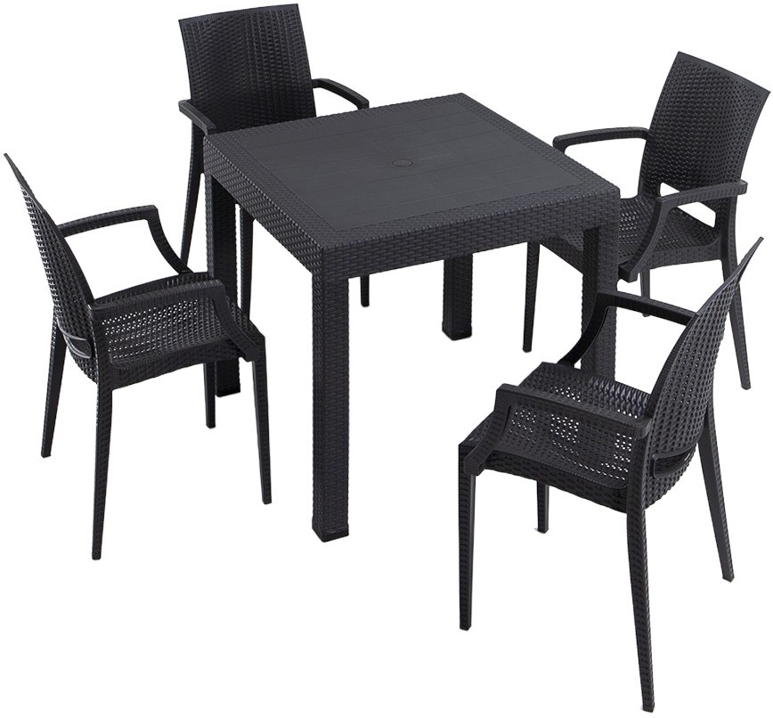 Meco Outdoor-Essgruppe mit 4 St�hlen mit Armlehnen - Anthrazit