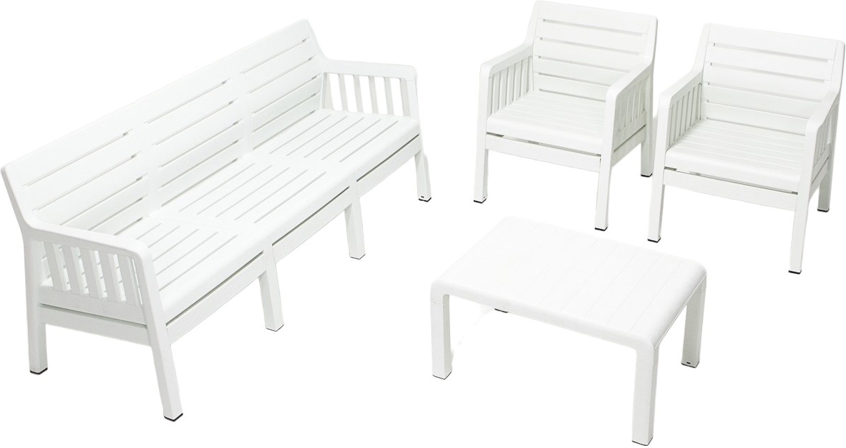 Loungegruppe Lara mit 3-Sitzer-Sofa, 2 Sesseln und Tisch ohne Kissen - Wei�