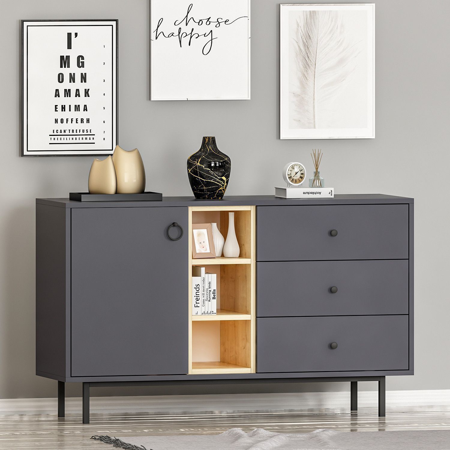 Nat�rliches Sideboard - Anthrazit
