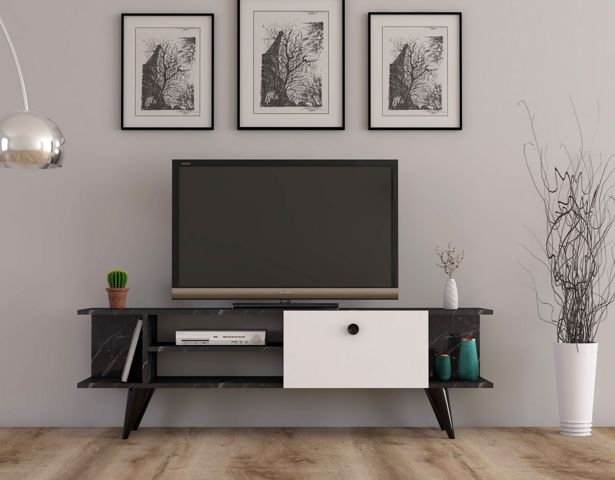 Medienbank Idil - Schwarzer Marmor/Weiß Medienbank Idil - Schwarzer Marmor/Weiß