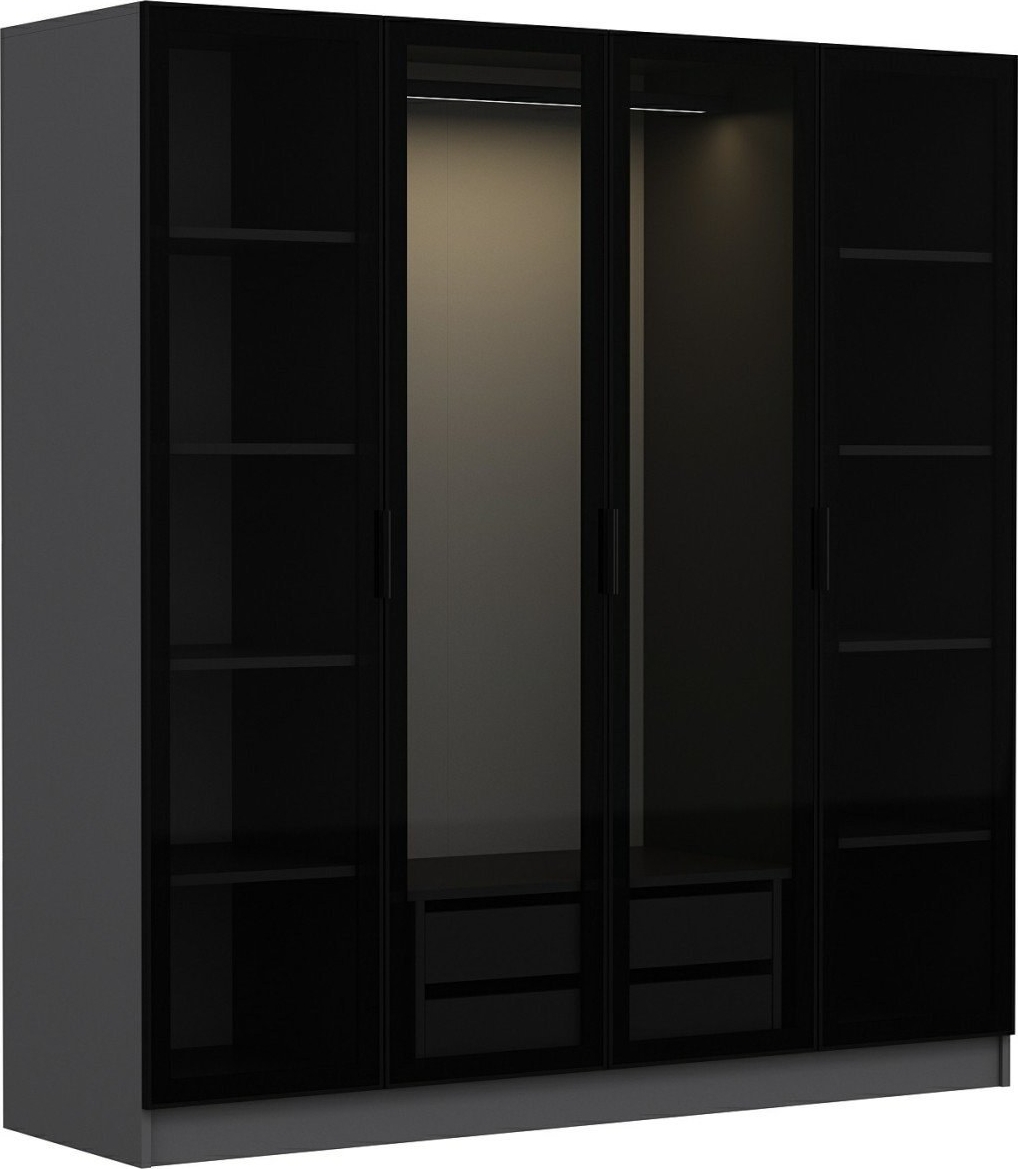 Cavolo Kleiderschrank 180 cm - Anthrazit/Schwarz