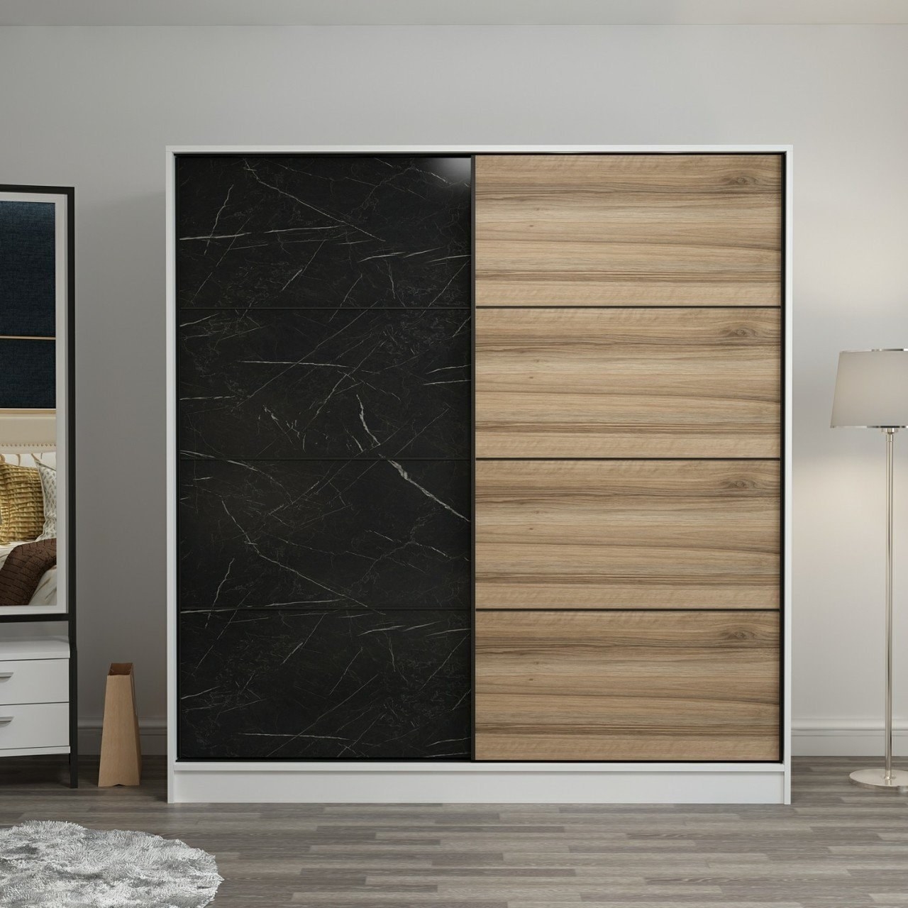 Kapusta Kleiderschrank 180 cm - Wei�/Schwarz/Braun