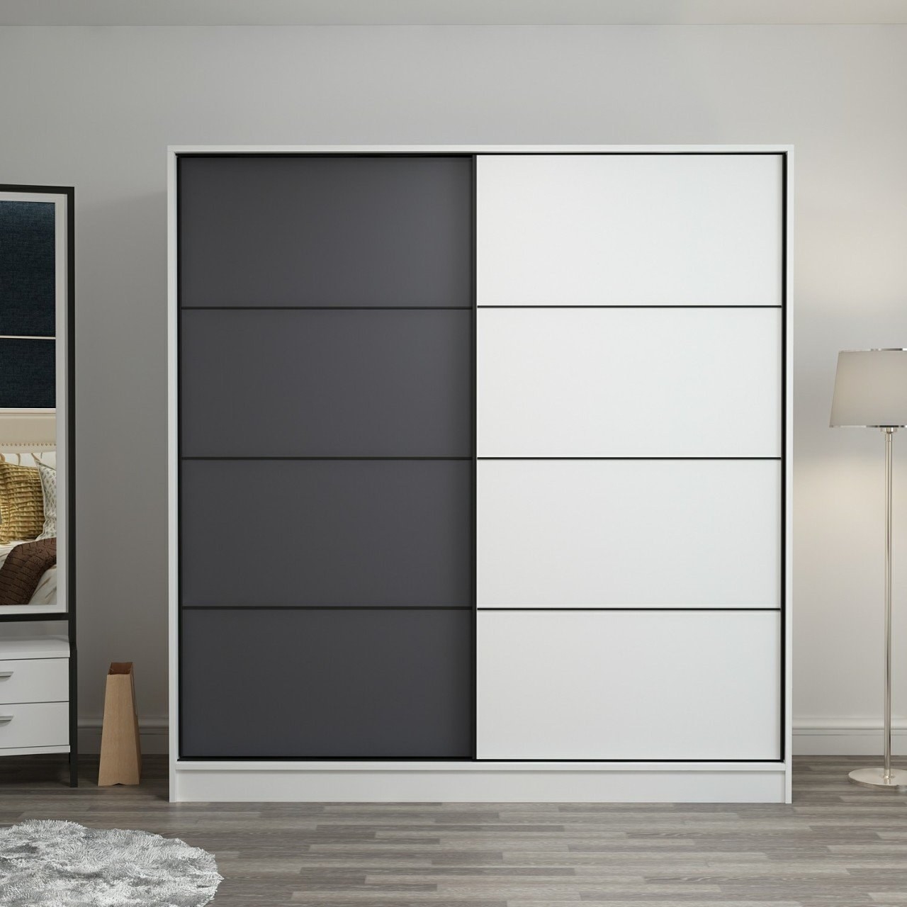 Kapusta Kleiderschrank 220x52x210 cm - Wei�/Anthrazit/Wei�