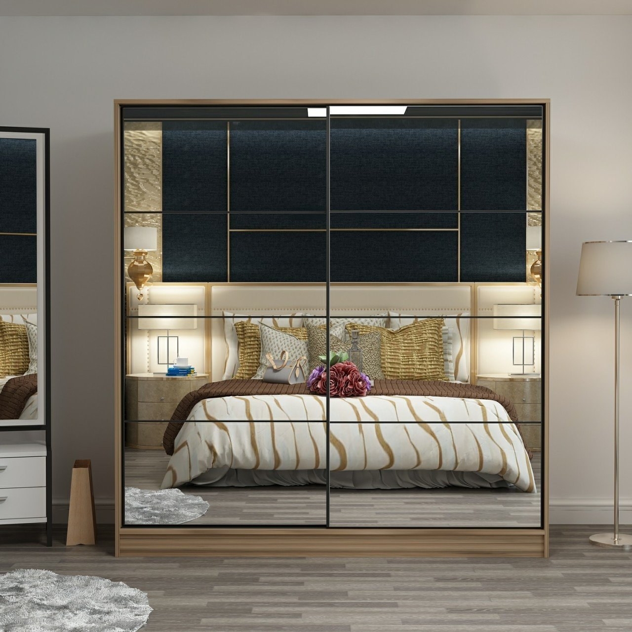 Kapusta Kleiderschrank mit Spiegeltüren, 220x52x210 cm - Braun Kapusta Kleiderschrank mit Spiegeltüren, 220x52x210 cm - Braun