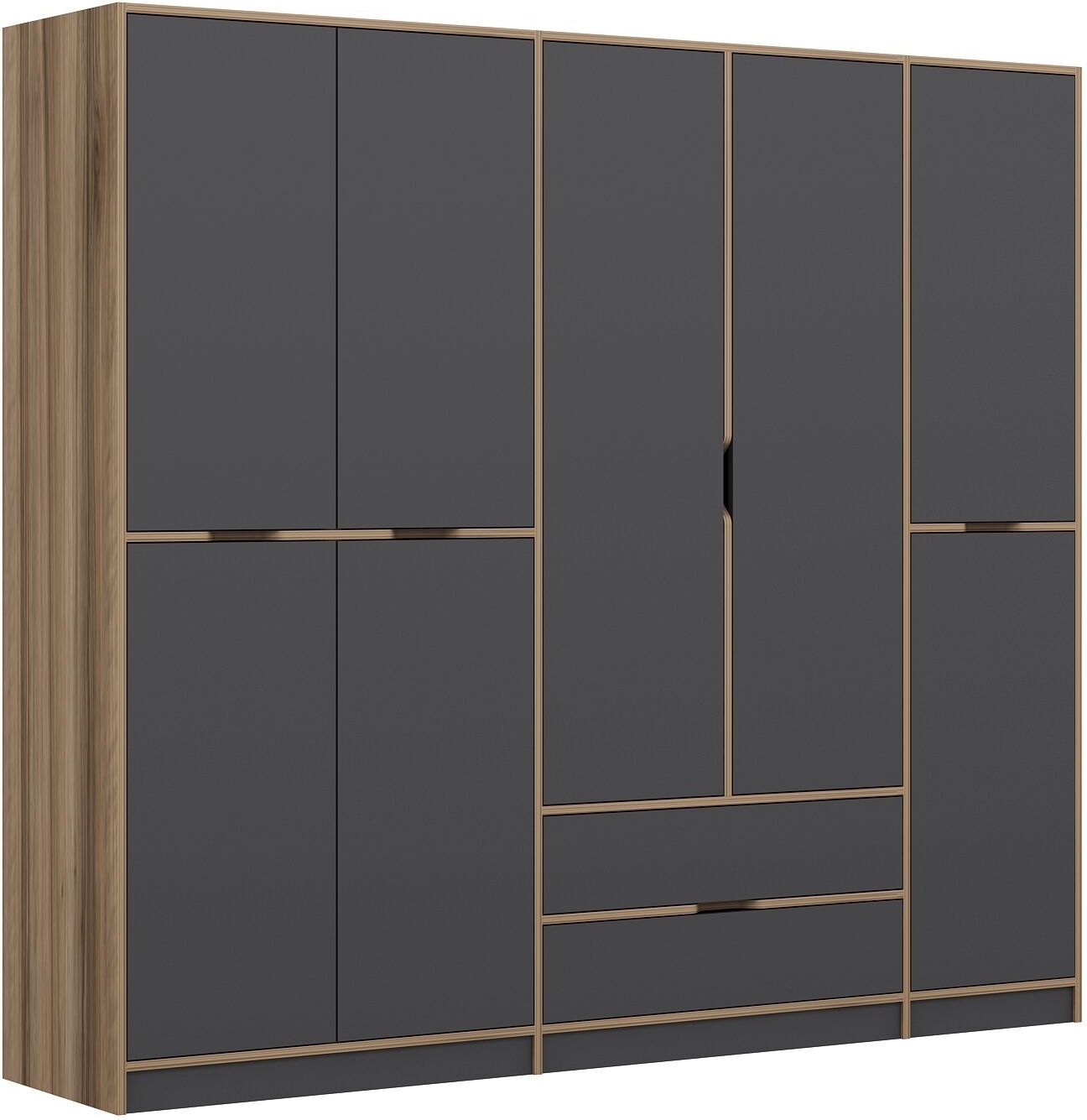 Elina Kleiderschrank 232 x 52 x 208 cm - Anthrazit/Braun