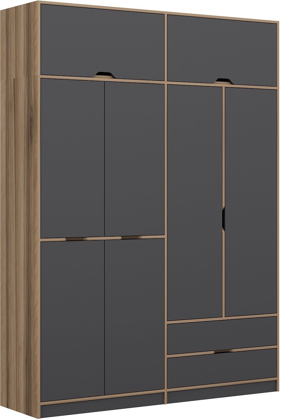 Elina Kleiderschrank 185 x 52 x 253 cm - Anthrazit/Braun