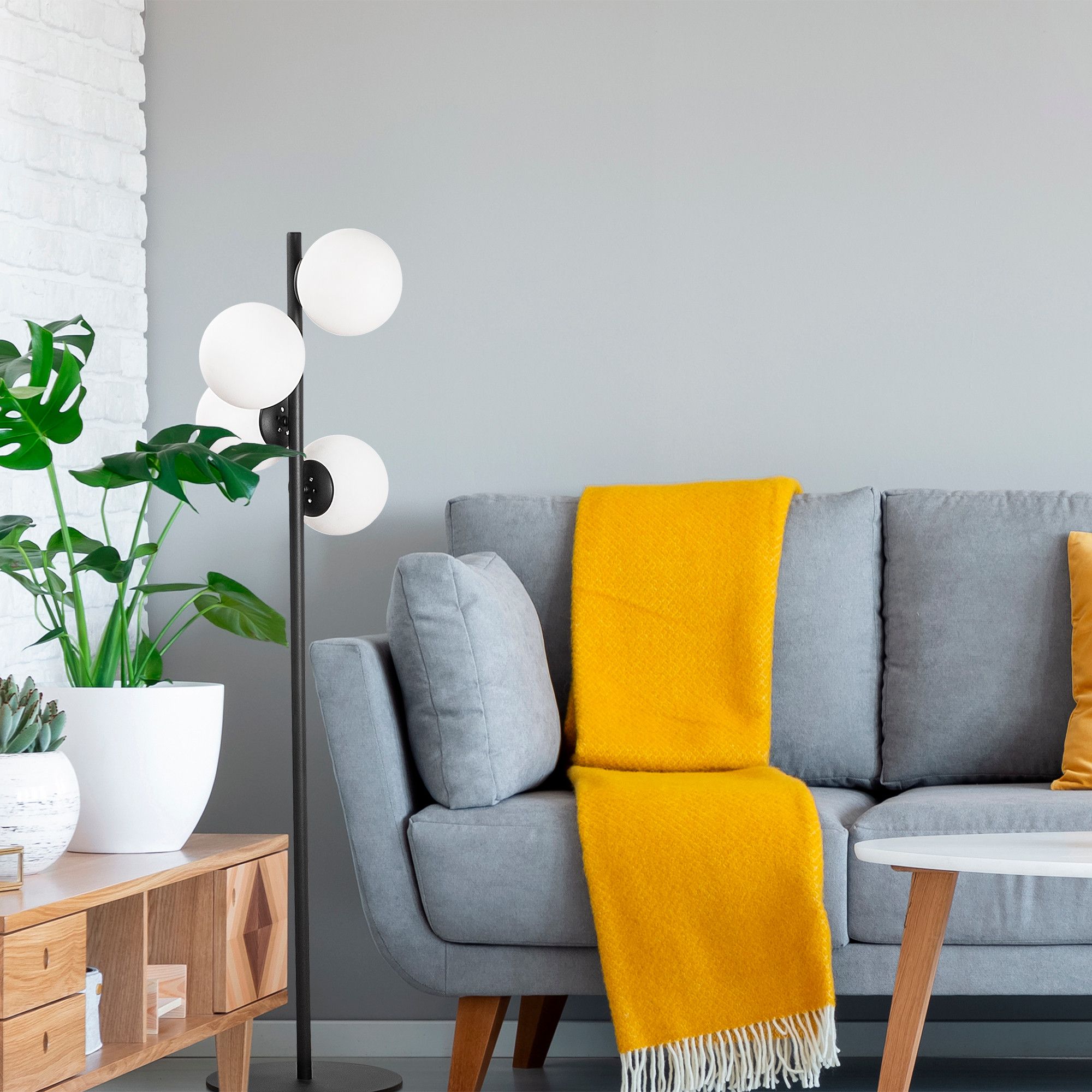 Fas Stehlampe opal - Schwarz