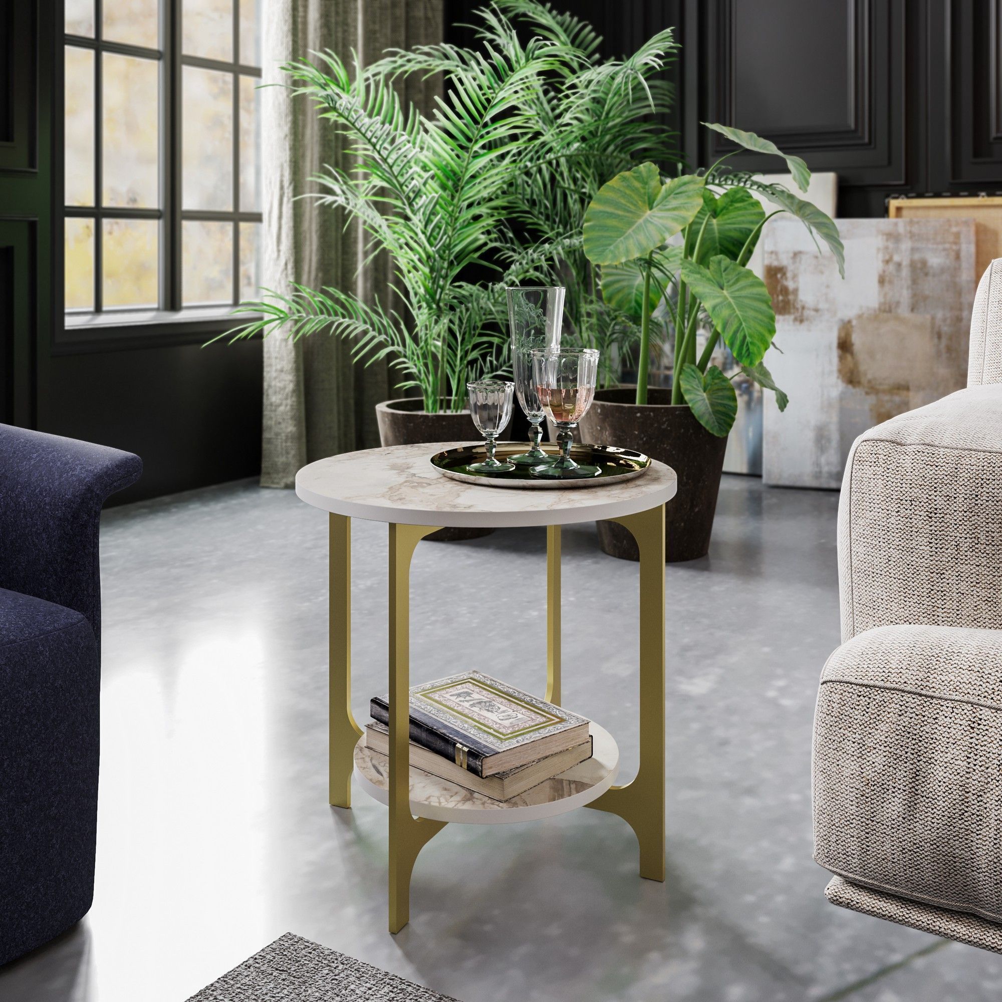 Versy Beistelltisch 50 x 49 cm - Gold/wei�er Marmor
