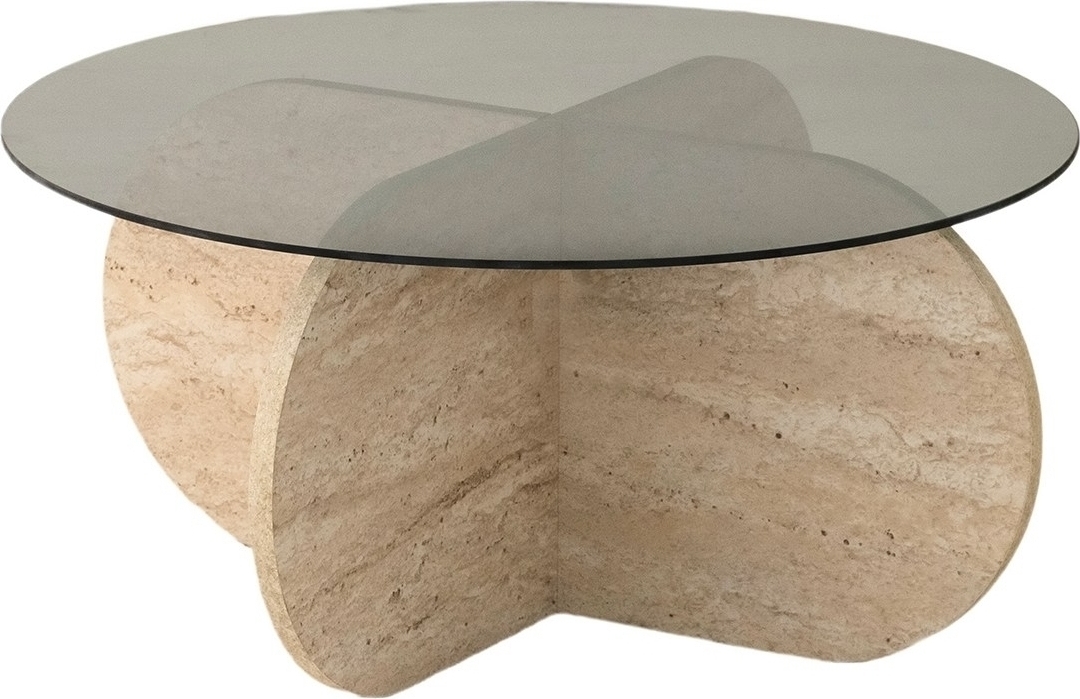 Bubble Couchtisch �75 cm - Travertin/rauchfarbenes Glas