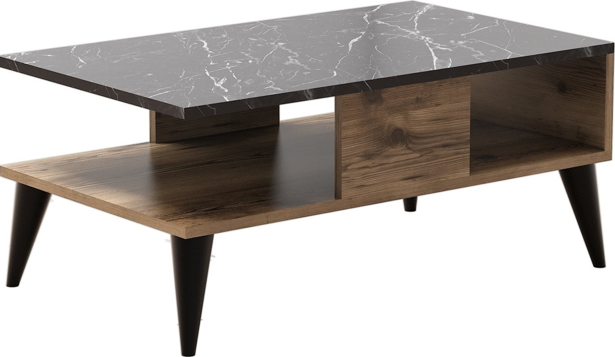 Lidya Couchtisch 90 x 54 cm - Nussbaum/Marmor